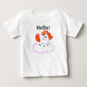 Baby Unicorn with Orange Hair on White Cloud T-Shirt