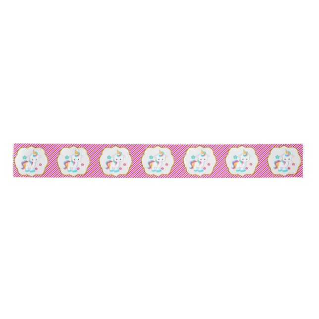 Baby Unicorns, Candy Stripes Satin Ribbon (Front)