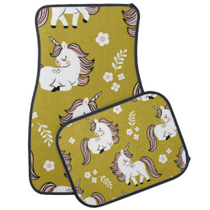 Baby unicorns, flowers, yellow vintage pattern. car floor mat