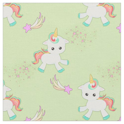 Baby Unicorns on Green Fabric