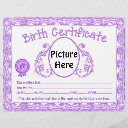 Baby unisex Birth certificate letterhead