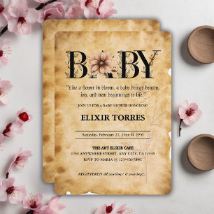 Baby Vintage Floral Monogram Baby Shower Invitation