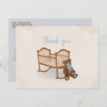 Baby Vintage Thank You Blue Teddy Bear Nursery Postcard