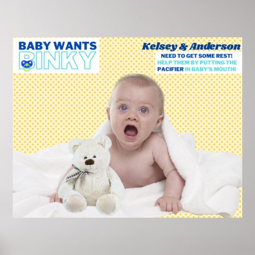 Baby Wants Binky  Fun Baby Shower Game Poster