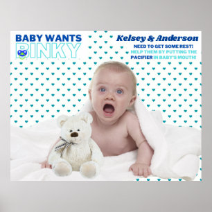 Baby Wants Binky Fun Baby Shower Game Poster
