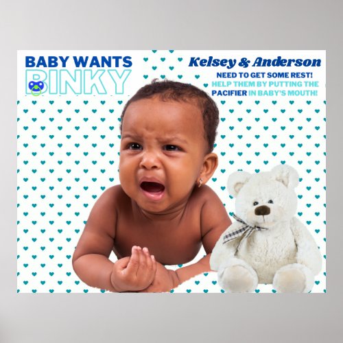 Baby Wants Binky  Fun Baby Shower Game Poster