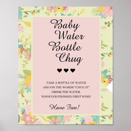 Baby Water Bottle Chug Baby Shower Game Poster