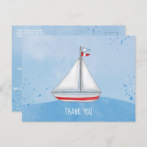 Baby Watercolor Ship Ahoy Its a Boy Thank You Postcard