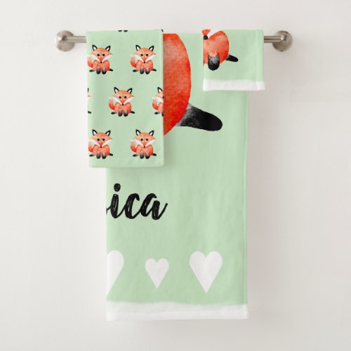 Baby Watercolor Woodland Forest Fox with Name Bath Towel Set