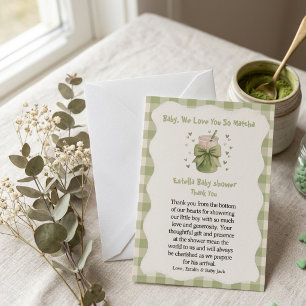 Baby We Love You So Matcha Green bow Thank You Card