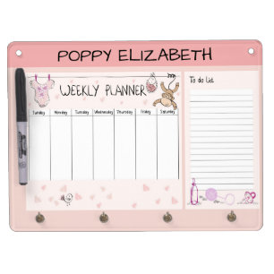 Baby Weekly Reminder Dry Erase Board With Keychain Holder