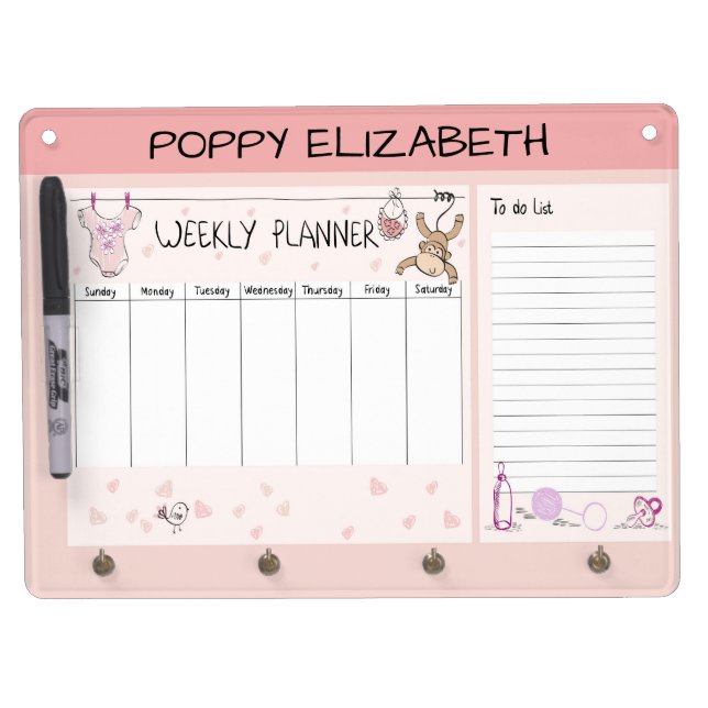 Baby Weekly Reminder  Dry Erase Board With Keychain Holder (Front)
