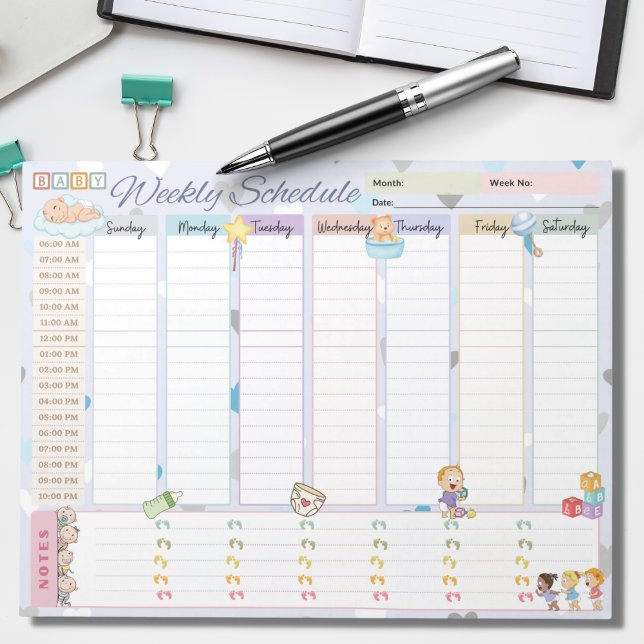 Baby Weekly Schedule Planner Pastel Blue Themed Notepad (Creator Uploaded)