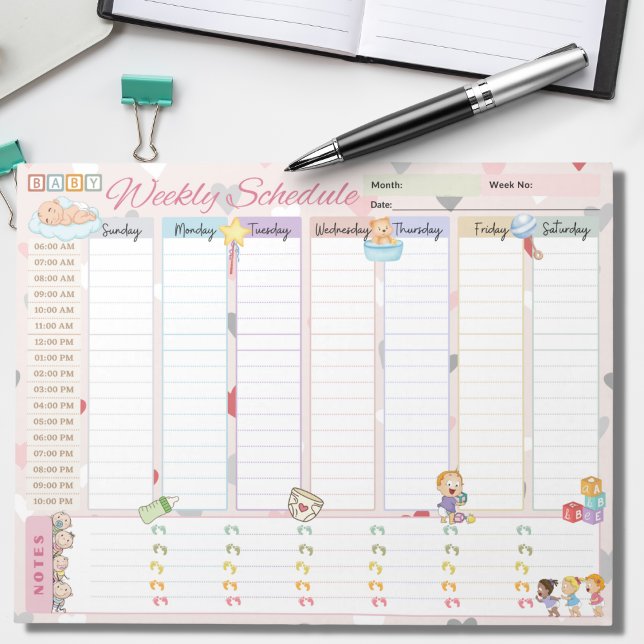 Baby Weekly Schedule Planner Pastel Pink Themed Notepad (Creator Uploaded)