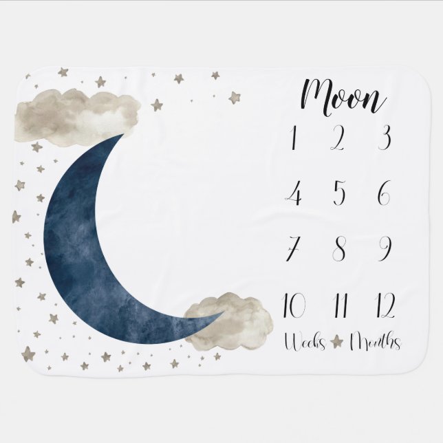 Baby Weeks, Month Milestone Blanket Moon Stars (Horizontal)