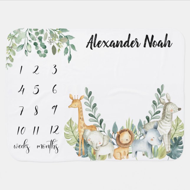 Baby Weeks, Month Milestone Blanket Safari Animal (Horizontal)