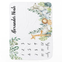 Baby Weeks, Month Milestone Blanket Safari Animal