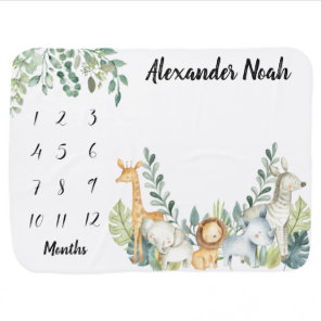 Baby Weeks, Month Milestone Blanket Safari Animal