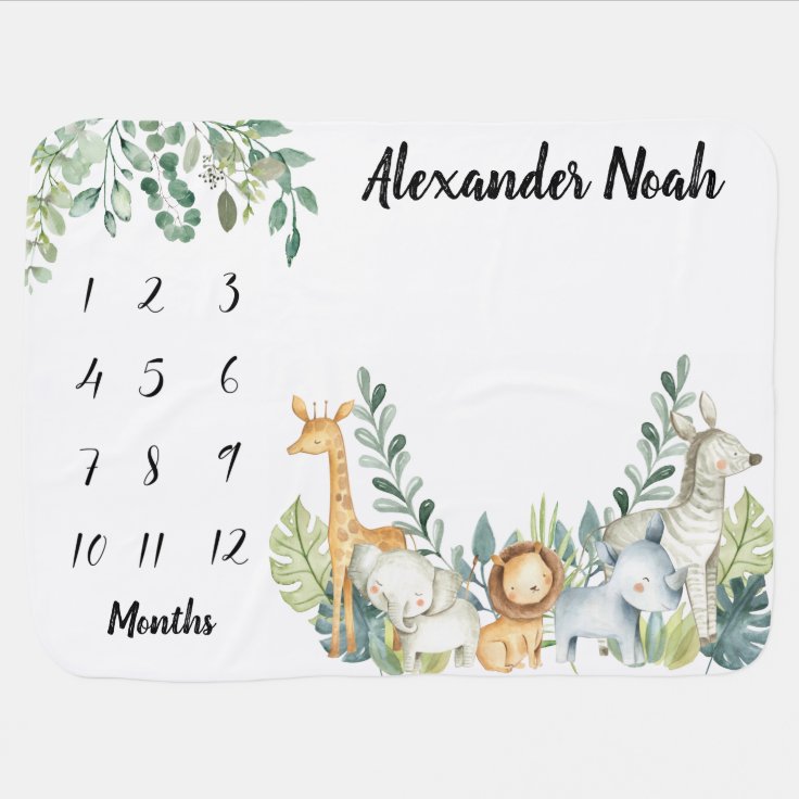 Baby Weeks, Month Milestone Blanket Safari Animal Zazzle