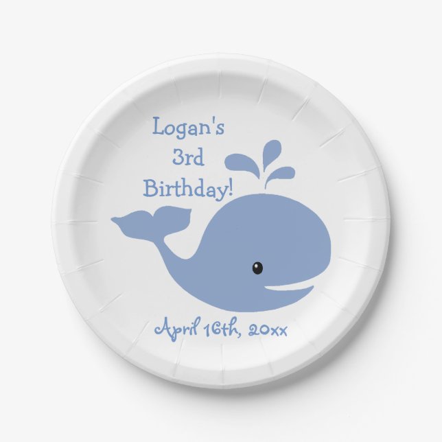 Baby Whale Birthday Paper Plates (Front)