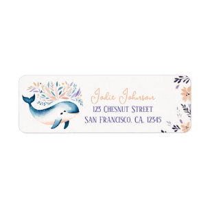 Baby Whale Boho Peach Lavender Floral Design - Label