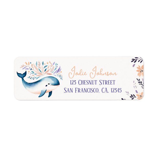 Baby Whale Boho Peach Lavender Floral Design -  Label (Front)