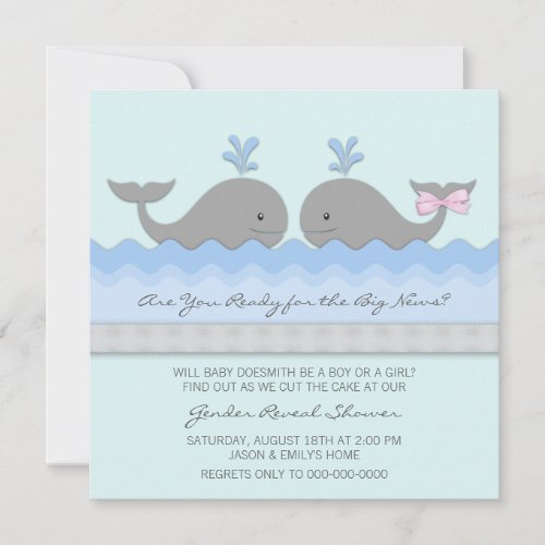 Baby Whale Gender Reveal Personalized Invite