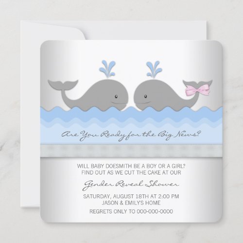 Baby Whale Gender Reveal Shower Personalized Invitations