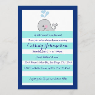 Baby Whale Little Squirt Boy Shower Invitation