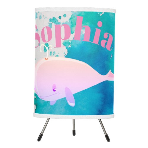 Baby Whale  Pink Nautical Personal Nursery Tripod Lamp