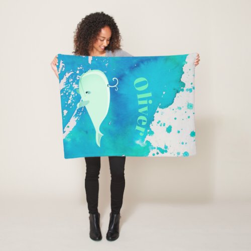 Baby Whale Sparkle Blue Nautical Personal Fleece Blanket