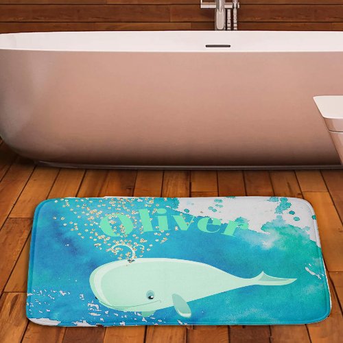 Baby Whale Sparkle Blue Nautical Personal Nursery Bath Mat