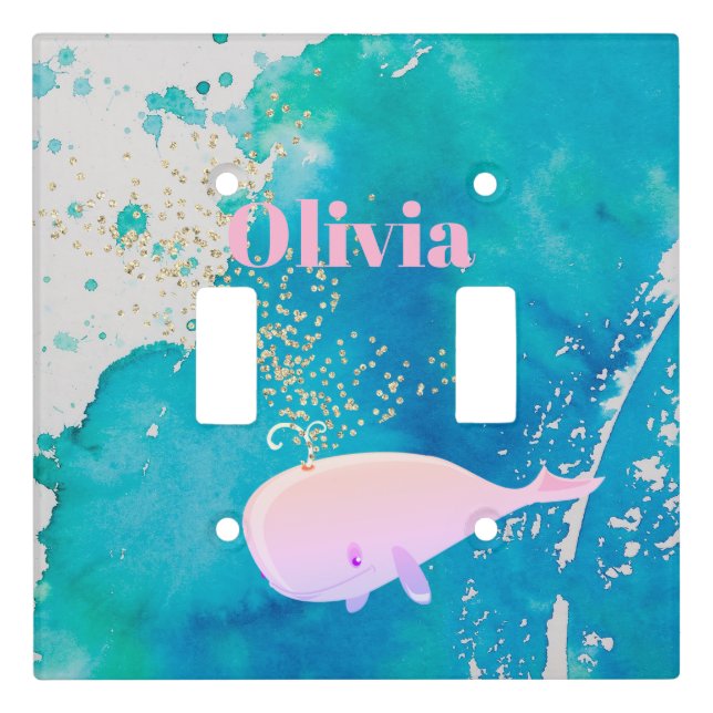 Baby Whale Sparkle Pink Nautical Personal Nursery Light Switch Cover (Front)