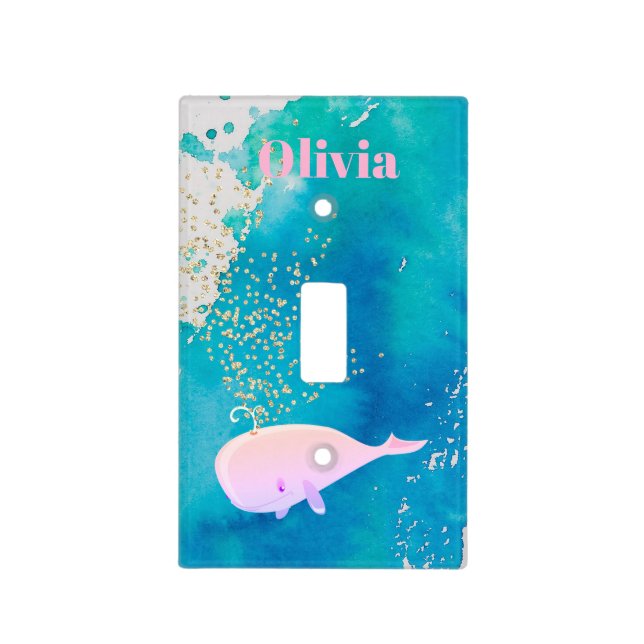 Baby Whale Sparkle Pink Nautical Personal Nursery Light Switch Cover (Front)