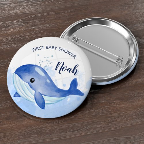 Baby Whale Watercolor Baby Shower Button