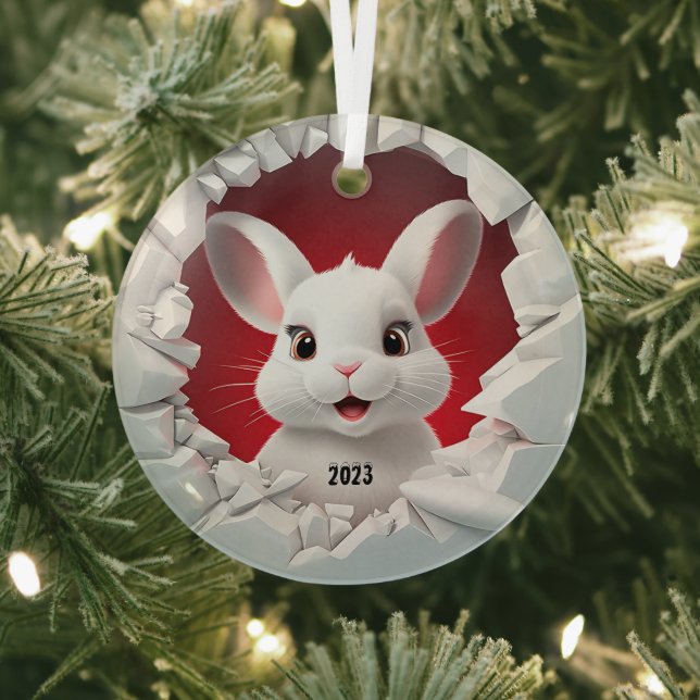 Baby Whit Rabbit Christmas Glass Ornament (Insitu)