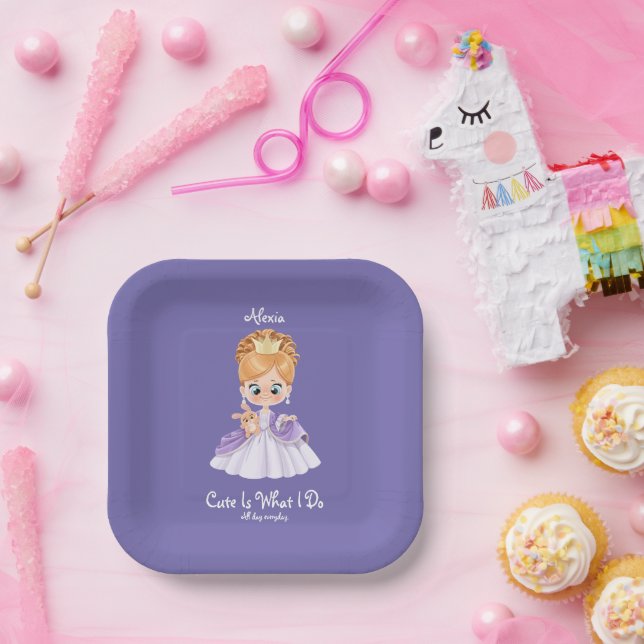 Baby white and purple baby paper plates (Party)