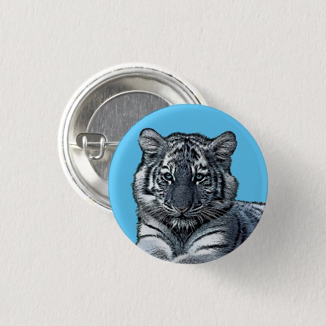 baby white baby tiger cub jungle safari animal art button (Front & Back)