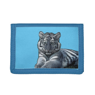 baby white baby tiger cub jungle safari animal art tri-fold wallet