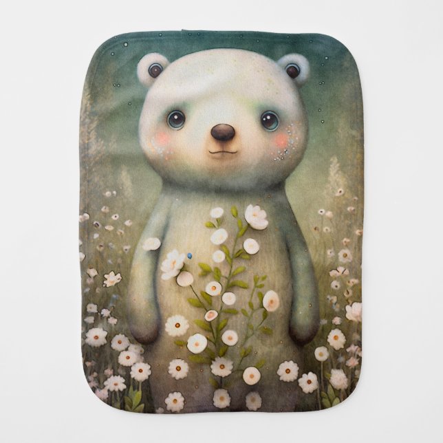 Baby White Bear Forest Animal | Baby Burp Cloth (Front)