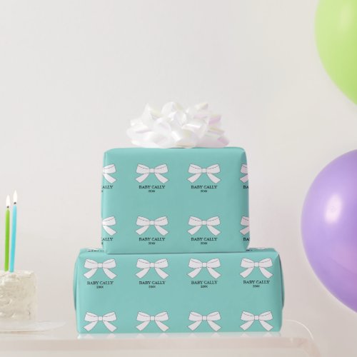 Baby White Bows Sprinkle Shower Party Personalized Wrapping Paper