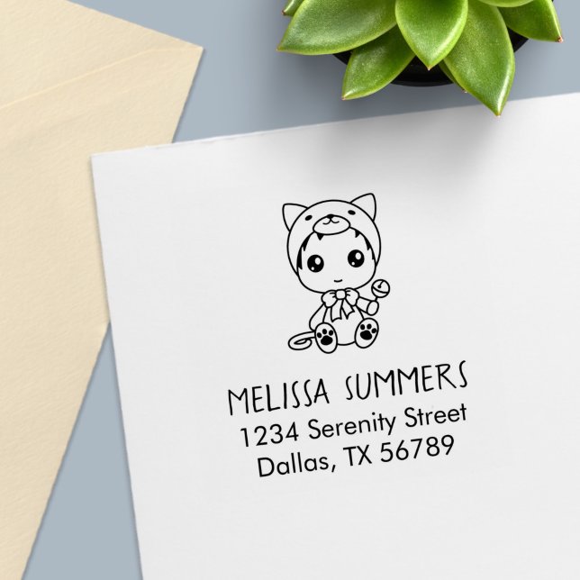 Baby White Cat Costume Address Self-inking Stamp (Creator Uploaded)