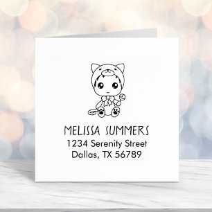 Baby White Cat Costume Address Self-inking Stamp