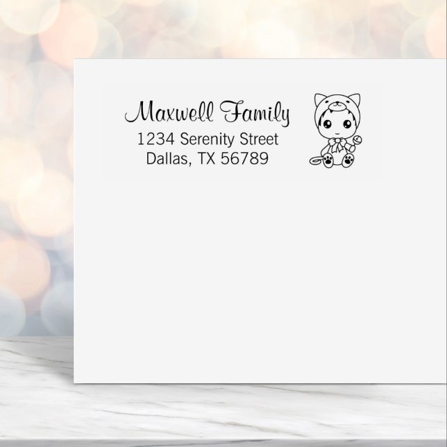 Baby White Cat Costume Family Address Self-inking Stamp (Creator Uploaded)