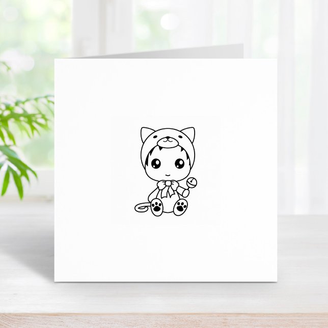 Baby White Cat Kitten Jumpsuit Costume 1x1 Rubber Stamp (Creator Uploaded)