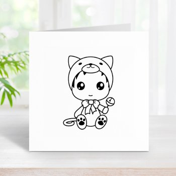 Baby White Cat Kitten Jumpsuit Costume Color Me Rubber Stamp by Chibibi at Zazzle