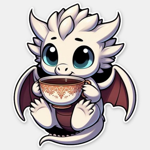 Baby White Dragon drinking coffee tea Sticker