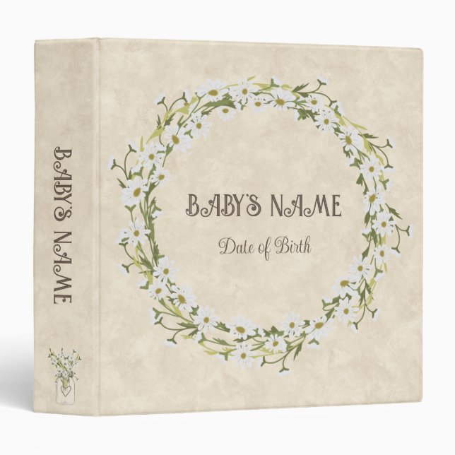 Baby White Floral Photo Album Customizable  3 Ring Binder (Front/Spine)