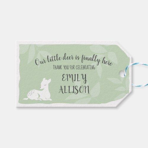 Baby White Garden Deer Baby Announcement ThanK You Gift Tags