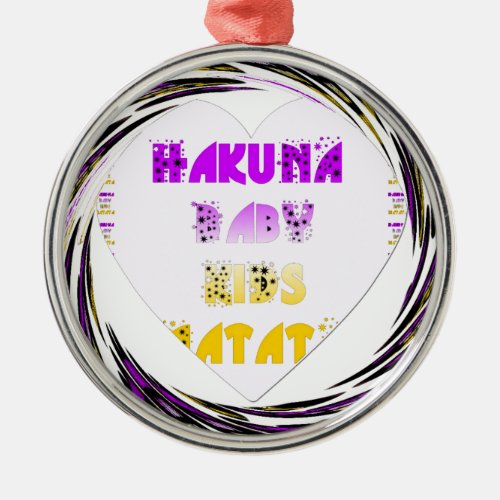 Baby White Hearts Hakuna Matata Baby Kids Designp Metal Ornament